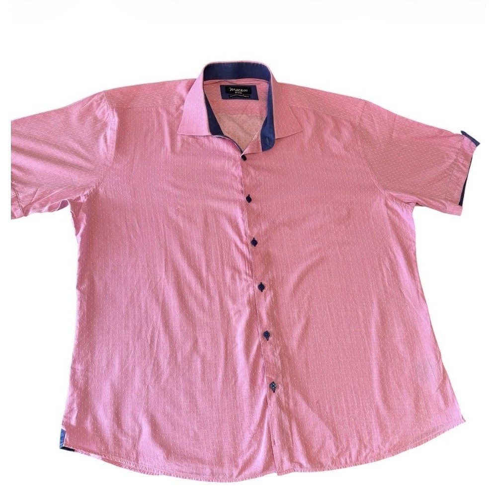 Maceoo Shirt Mens 2XL Pink Short Sleeve Button Up Italian Fabric Dress Casual